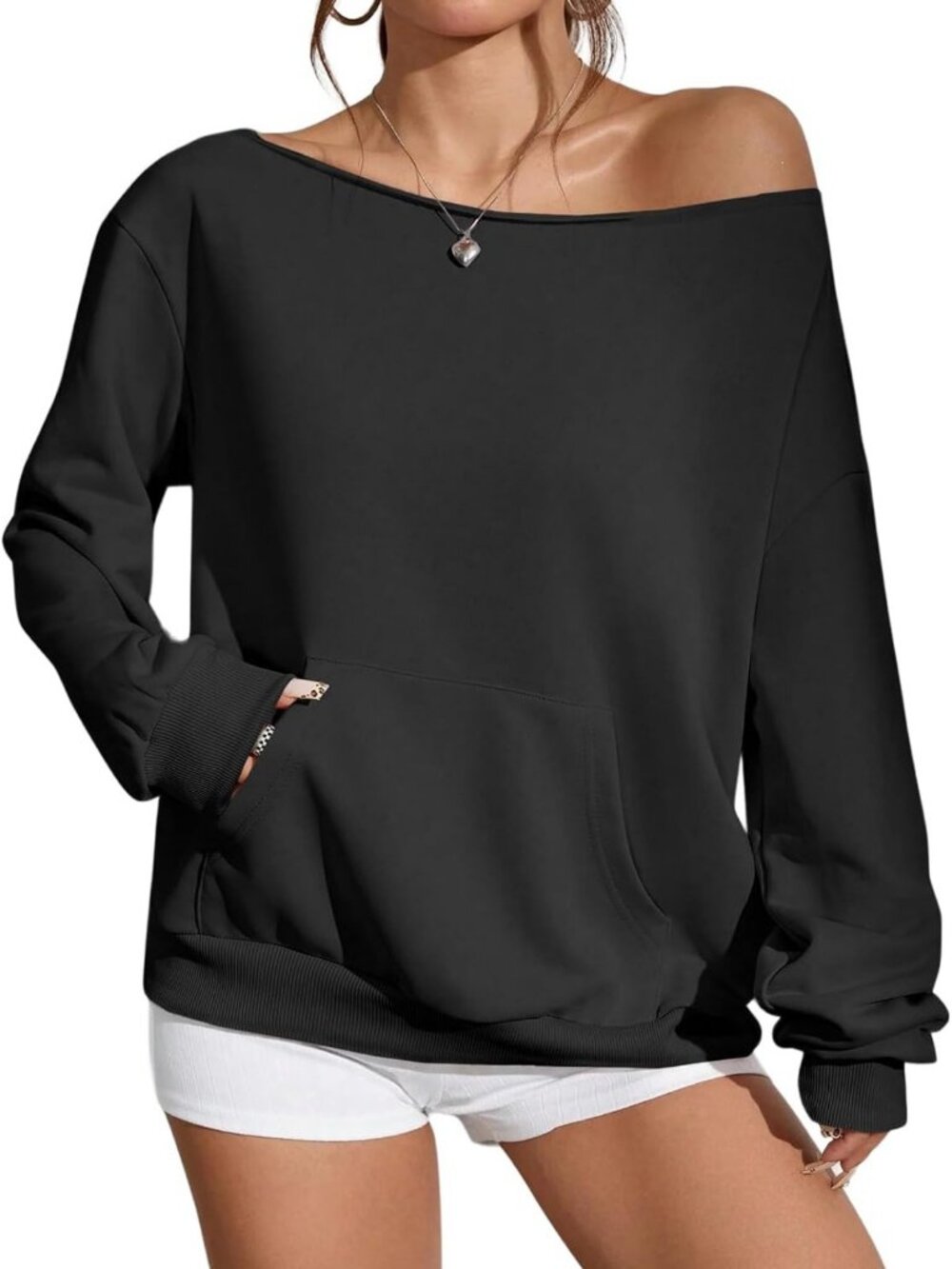 Chic Off-The-Shoulder Oversized Sweatshirt | Cozy Long Sleeve Top for Women